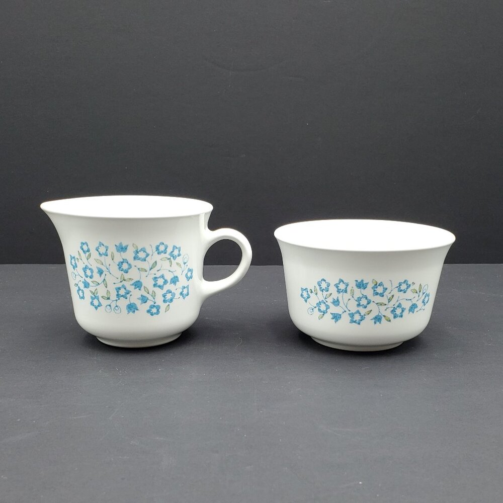 Corelle Blue Heather Creamer & Sugar Bowl Corning Blue Floral Creamer Set